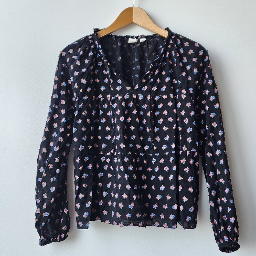 Gap Neon Floral Print Tiered Gathered Blouse Top